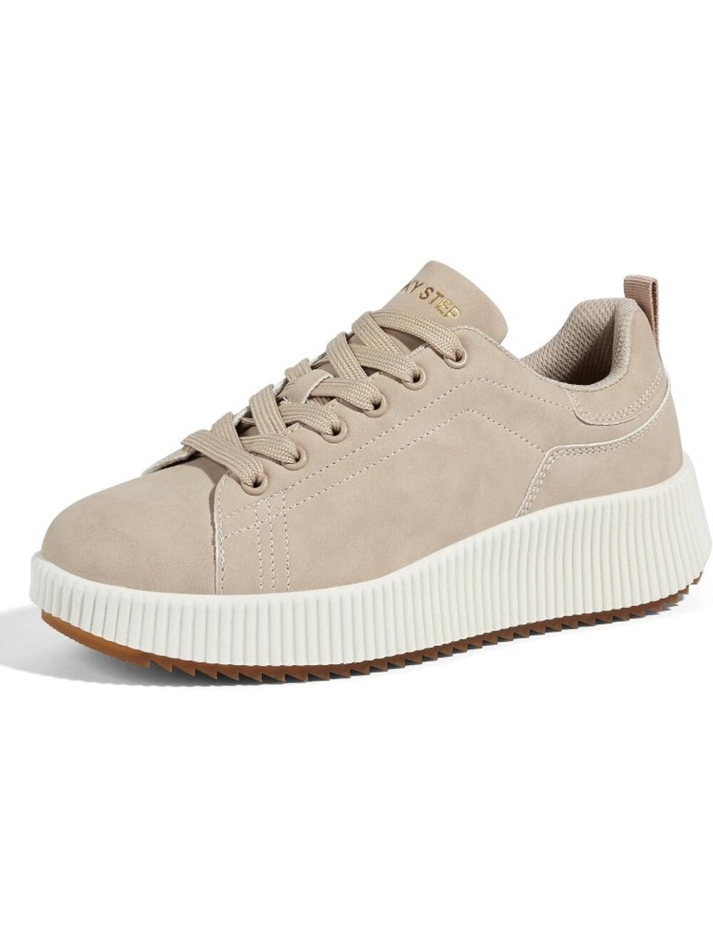 Women's Apricot Pu Woven Platform Lace Up Anti Slip Durable Chunky Sneakers
